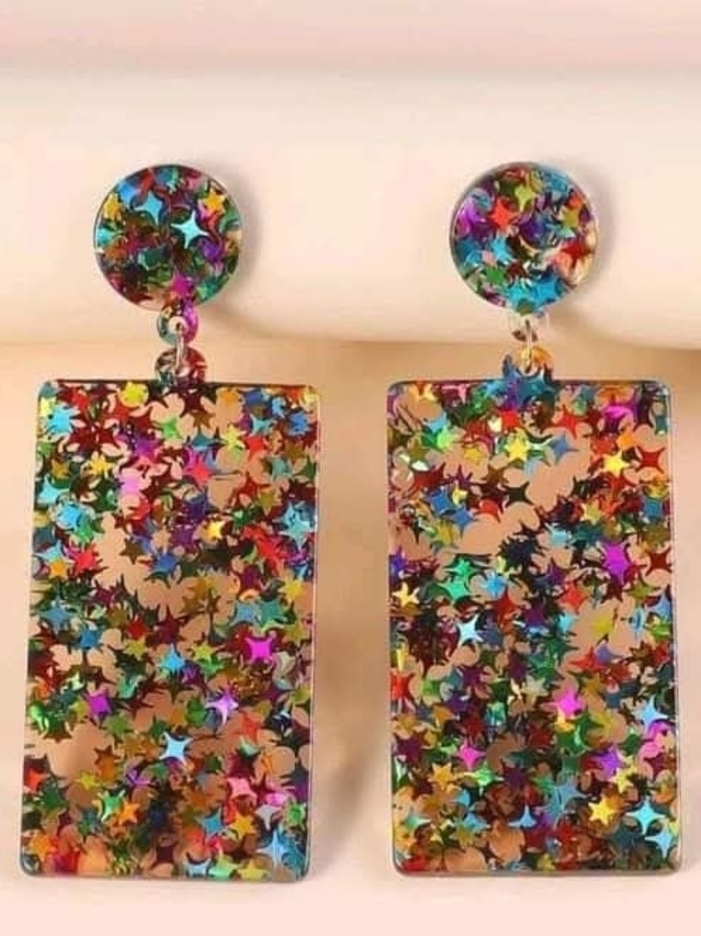 Multicolor Star Confetti Rectangle Drop Earrings